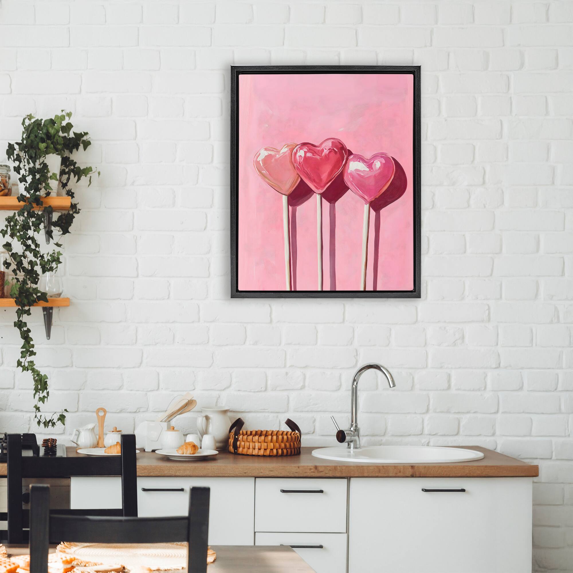 Stupell Industries Three Lollipops on Pink Floating Frame Wall Art
